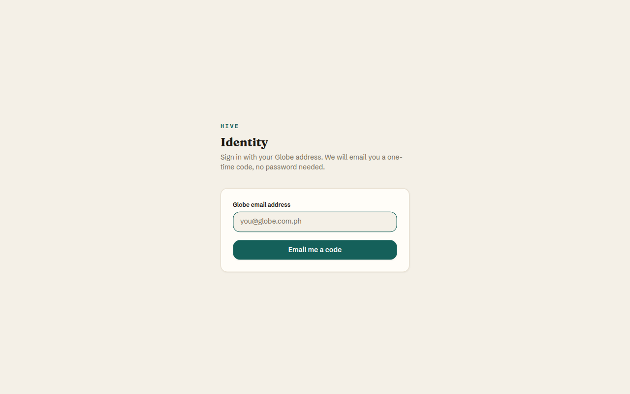 Hive Identity is the Globe login for Calendar